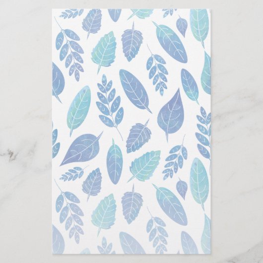 青い水色の葉パターン 便箋 (正面)