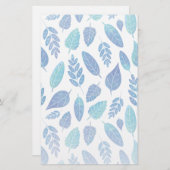 青い水色の葉パターン 便箋 (正面/裏面)