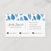 青い水色の葉パターン 名刺 (裏面)