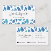 青い水色の葉パターン 名刺 (正面/裏面)