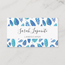青い水色の葉パターン 名刺