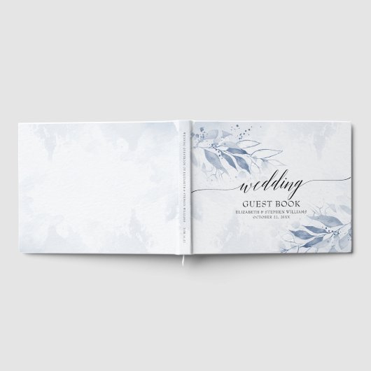 青い水色の葉花の結婚ゲストブック ゲストブック (全面)