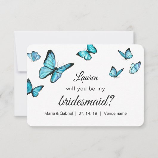 青い水色の蝶が私の花嫁になる 招待状 (正面)