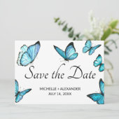 青い水色の蝶は日付カードを保存 招待状 (スタンド正面)
