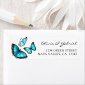 青い水色の蝶結婚の住所 ラベル (インサイチュ)