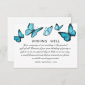 青い水色の蝶結婚の願い井戸 エンクロージャーカード (正面/裏面)
