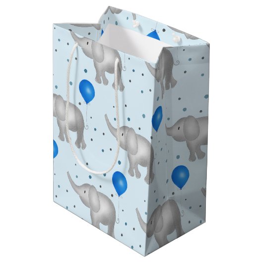 青い水色の象のパターン中抱き枕 ミディアムペーパーバッグ (裏面アングル)