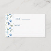 青い水色の野生の花の開花素朴結婚性 プレイスカード (正面)