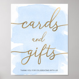 青い水色の金ゴールドカードとギフトサイン ポスター