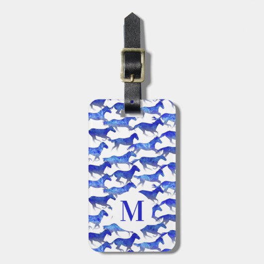 青い水色の馬 ラゲッジタグ (正面縦)