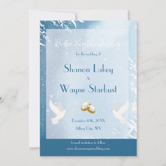 青い水色の鳩フォトウェディング日付を保存 セーブザデート (裏面)