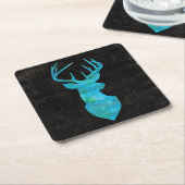 青い水色の鹿のシルエット スクエアペーパーコースター (アングル)