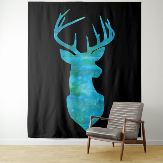 青い水色の鹿のシルエット タペストリー (インサイチュ)