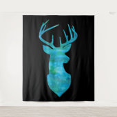青い水色の鹿のシルエット タペストリー (正面)