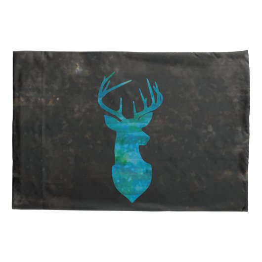 青い水色の鹿のシルエット 枕カバー (裏面)