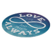 青い水色インフィニティ結婚ラブの日付、名前 カッティングボード (角)