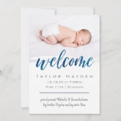 青い水色ウェルカムフォト誕生のお知らせ 案内状 (正面)