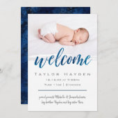 青い水色ウェルカムフォト誕生のお知らせ 案内状 (正面/裏面)