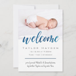 青い水色ウェルカムフォト誕生のお知らせ 案内状