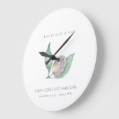 青い水色オリーブ、日付の贈結婚り物を保存 ラージ壁時計 (傾斜)