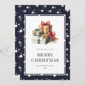 青い水色ギフト雪スタークリスマスカード シーズンカード (正面/裏面)