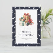 青い水色ギフト雪スタークリスマスカード シーズンカード (スタンド正面)