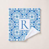 青い水色ギリシャ地中海の結婚タイル バスタオルセット (ウォッシュタオル)