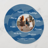 青い水色クリスマスウィーズ家族の写真 シーズンカード (正面/裏面)