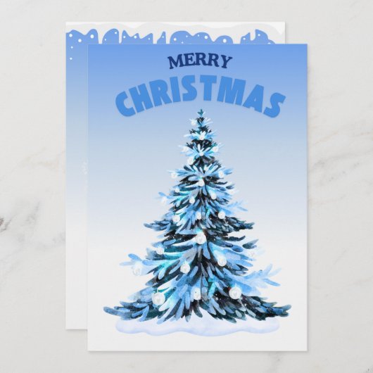 青い水色クリスマスツリー非写真 シーズンカード (正面/裏面)