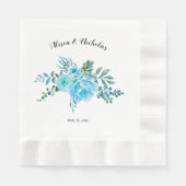 青い水色サボテンの花結婚フローラ 縁ありランチョンナプキン (正面)