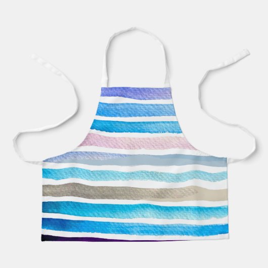 青い水色ストライプの手絵を描 エプロン (正面)