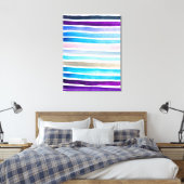 青い水色ストライプの手絵を描 キャンバスプリント (インサイチュ (寝室))