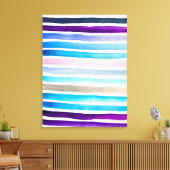 青い水色ストライプの手絵を描 キャンバスプリント (インサイチュ (リビング))