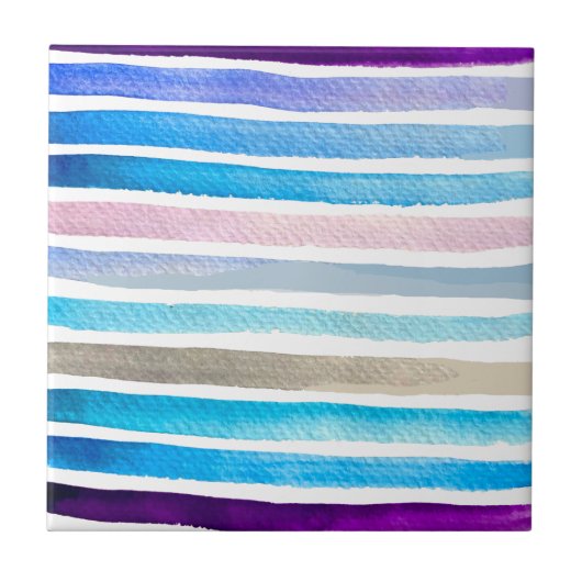 青い水色ストライプの手絵を描 タイル (正面)