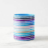青い水色ストライプの手絵を描 ツートーンマグカップ (中央)