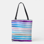 青い水色ストライプの手絵を描 トートバッグ (裏面)