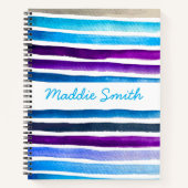 青い水色ストライプの手絵を描 ノートブック (正面)