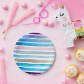 青い水色ストライプの手絵を描 ペーパープレート (パーティー)