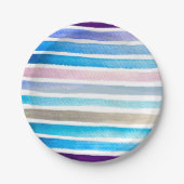 青い水色ストライプの手絵を描 ペーパープレート (正面)