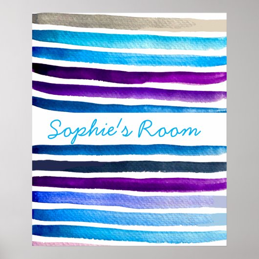 青い水色ストライプの手絵を描 ポスター (正面)