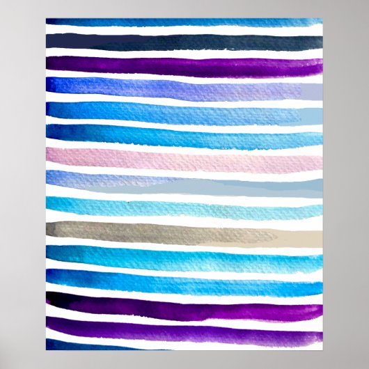 青い水色ストライプの手絵を描 ポスター (正面)