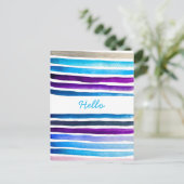 青い水色ストライプの手絵を描 ポストカード (スタンド正面)