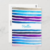 青い水色ストライプの手絵を描 ポストカード (正面/裏面)