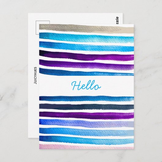 青い水色ストライプの手絵を描 ポストカード (正面/裏面)