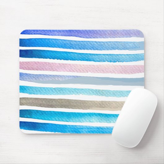 青い水色ストライプの手絵を描 マウスパッド (マウス)