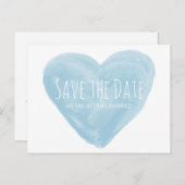 青い水色ハート日付はがきを保存 案内ポストカード (正面/裏面)