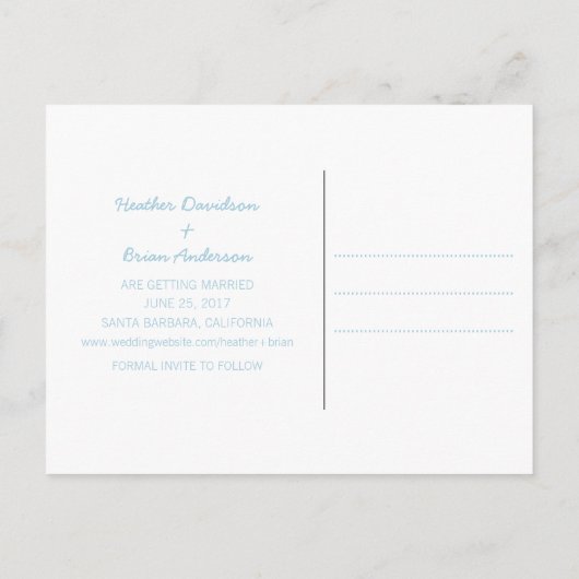 青い水色ハート日付はがきを保存 案内ポストカード (裏面)