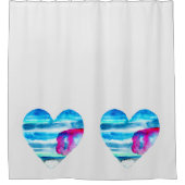 青い水色ハート シャワーカーテン (正面)