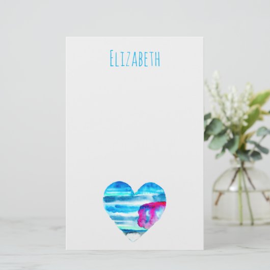 青い水色ハート 便箋 (スタンド正面)