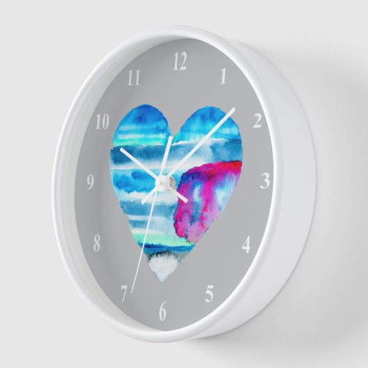 青い水色ハート 壁時計 (傾斜)